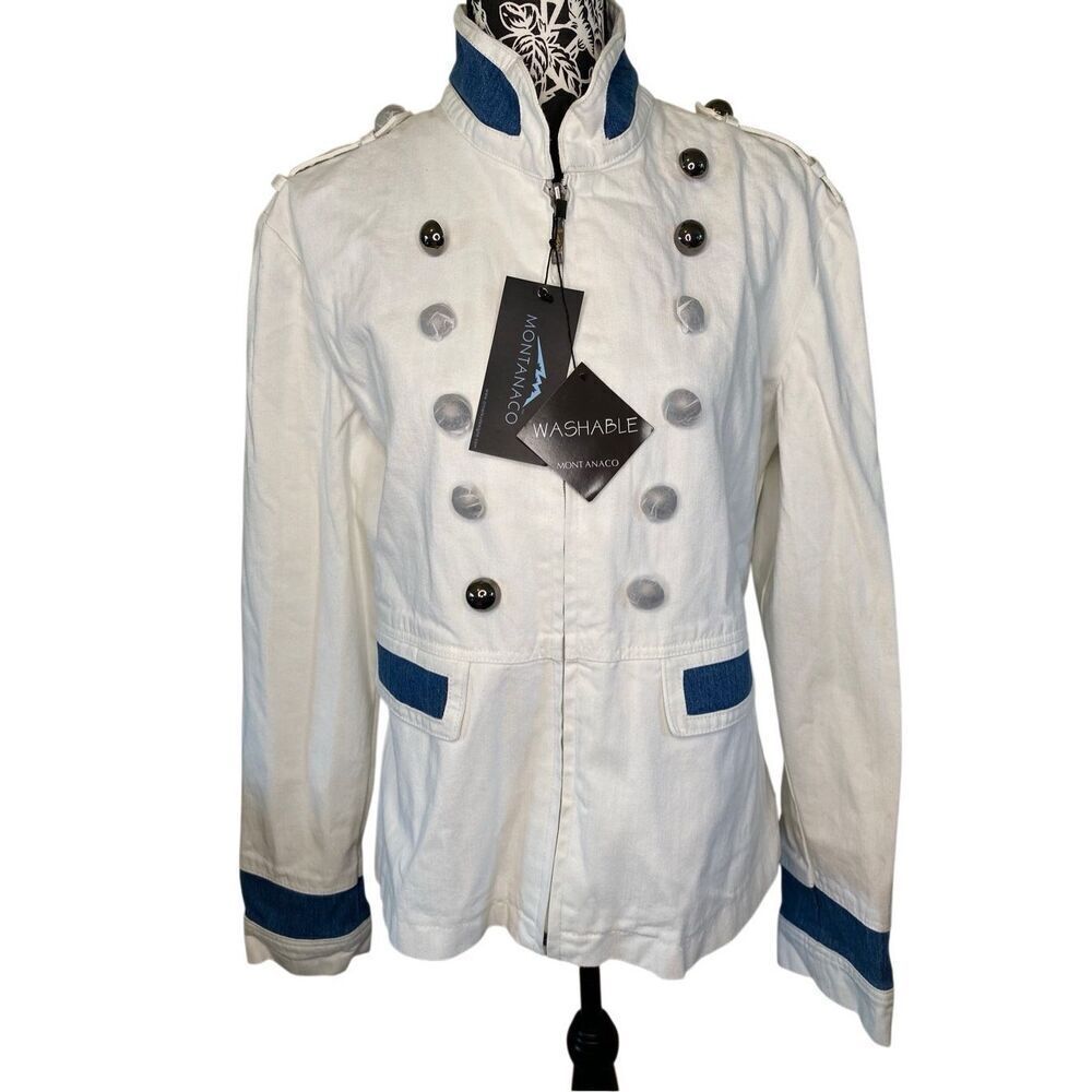 Nwt Montanaco Full Zip White Denim Jean Jacket Double Breasted With Defects